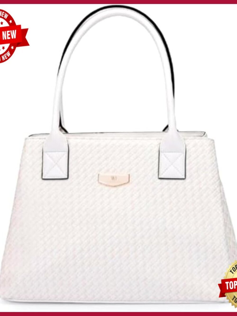 Large Quilted Leather Tote Bag with Double Handles and Gold Hardware